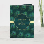 Dunkle Aquamarine Peacock Feathers QR Code Wedding Einladung (Vorderseite)