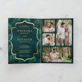 Dunkle Aquamarine Peacock Feathers QR Code Wedding Einladung (Innenseite)