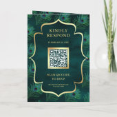 Dunkle Aquamarine Peacock Feathers QR Code Wedding Einladung (Rückseite)