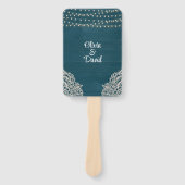 Dunkle Aquamarine Rustikal-Holzstring-Light-Hochze Fächer (Vorderseite)