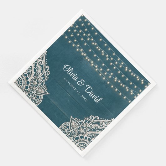 Dunkle Aquamarine rustikale Elegance Hochzeit von  Serviette (Ecke)