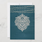 Dunkle Aquamarine rustikale String-Light-Save the Einladung (Rückseite)