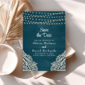 Dunkle Aquamarine rustikale String-Light-Save the Einladung