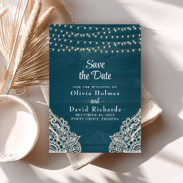 Dunkle Aquamarine rustikale String-Light-Save the  Einladung