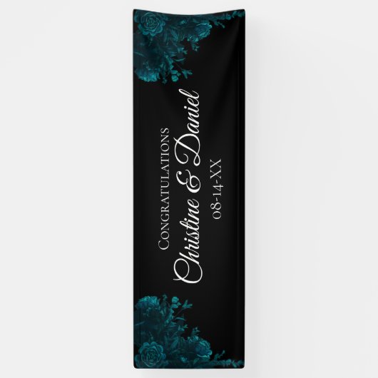 Dunkle Aquamarine schwarze Rose Hochzeitsbanner Banner (Vertikal)