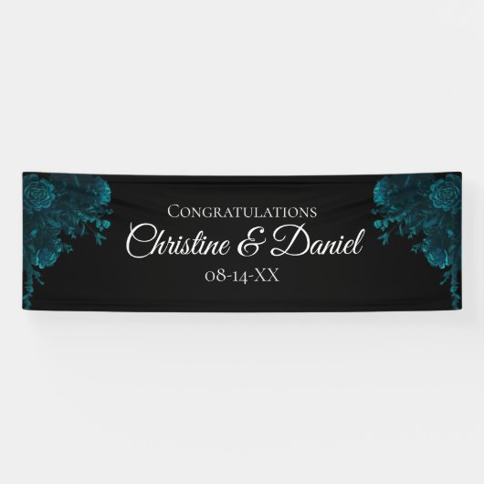 Dunkle Aquamarine schwarze Rose Hochzeitsbanner Banner (Horizontal)