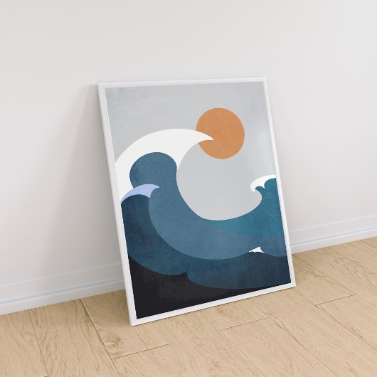 Dunkle Aquamarine Terracotta Abstrakt Ocean Waves Poster