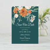 Dunkle Aquamarine Terracotta Herbstflora Foto Hoch Save The Date (Stehend Vorderseite)