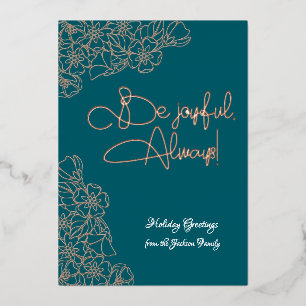 Dunkle Aquamarine und Gold florale Joyful Foto Wei Folien Feiertagskarte
