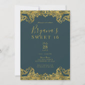 Dunkle Aquamarine und goldene Spitzen Elegant Swee Einladung (Vorderseite)