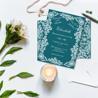 Dunkle Aquamarine und weiße botanische Flora 30. G Einladung