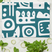 Dunkle aquamarine und weiße Doodles 1 von 4 Geschirrtuch (Gefaltet)