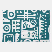 Dunkle aquamarine und weiße Doodles 1 von 4 Geschirrtuch (Horizontal)