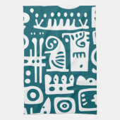 Dunkle aquamarine und weiße Doodles 1 von 4 Geschirrtuch (Vertikal)