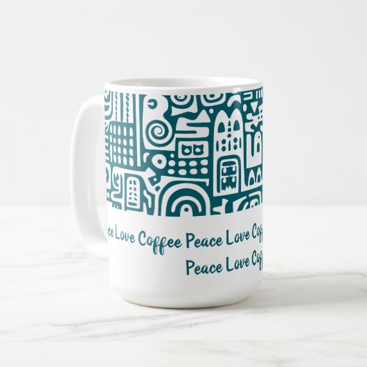 Dunkle aquamarine und weiße Doodles 1 von 4 Kaffeetasse (Vorderseite Links)