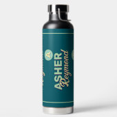 Dunkle Aquamarine Wasserflasche mit Name Trinkflasche (links)