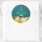 Dunkle Aquamarine Wavy Gold Logo Monogram Product Runder Aufkleber (Tasche)