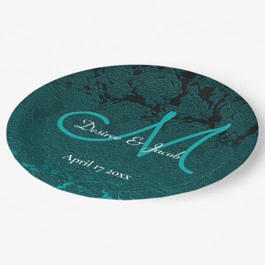 Dunkle Aquamarine Weiße Türkisfarben Elegante Hoch Pappteller (Schrägansicht)