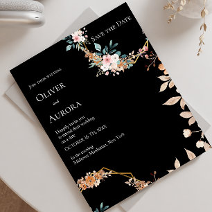 Dunkle Aquarell-Blumen-Save-the-Date-Einladung Einladung