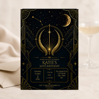 Dunkle Art Deco Stier-Zodiak 30. Geburtstag Einladung