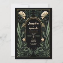 Dunkle Art Nouveau Botanische Hochzeitseinladung