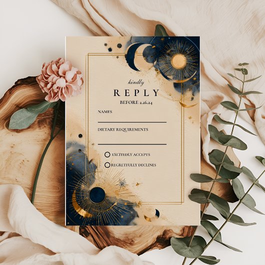 Dunkle Astrologie-Hochzeit RSVP Karte