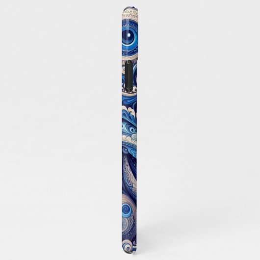 Dunkle Azure Navy Blue Black Paisley Art Pattern iPhone Hülle (Rechte Seite)