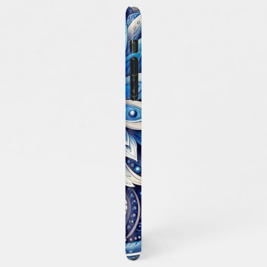 Dunkle Azure Navy Blue Black Paisley Art Pattern iPhone Hülle (Linke Seite)