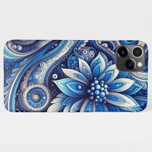 Dunkle Azure Navy Blue Black Paisley Art Pattern iPhone Hülle (Rückseite (Horizontal))