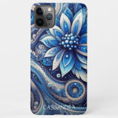 Dunkle Azure Navy Blue Black Paisley Art Pattern iPhone Hülle (Rückseite)
