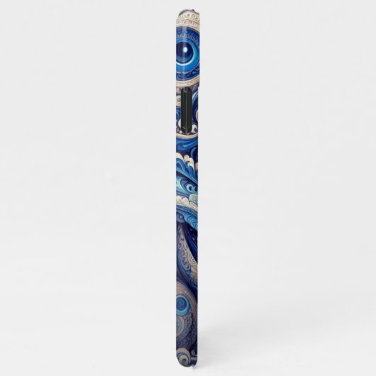 Dunkle Azure Navy Blue Black Paisley Art Pattern iPhone Hülle (Rechte Seite)