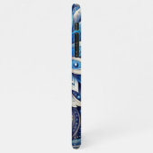 Dunkle Azure Navy Blue Black Paisley Art Pattern iPhone Hülle (Linke Seite)