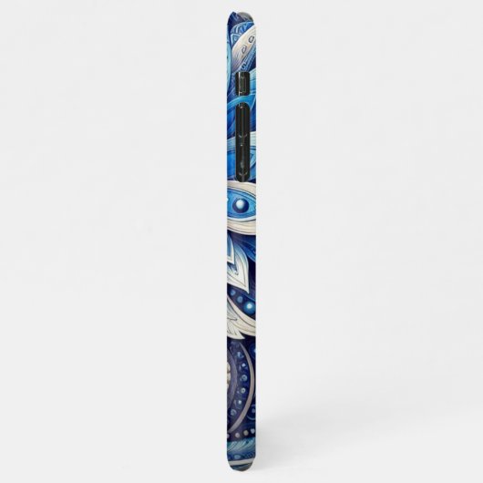 Dunkle Azure Navy Blue Black Paisley Art Pattern iPhone Hülle (Linke Seite)