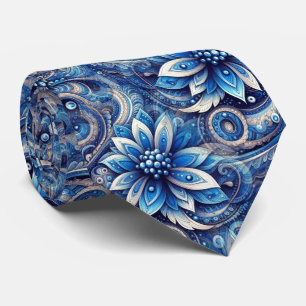 Dunkle Azure Navy Blue Black Paisley Art Pattern Krawatte