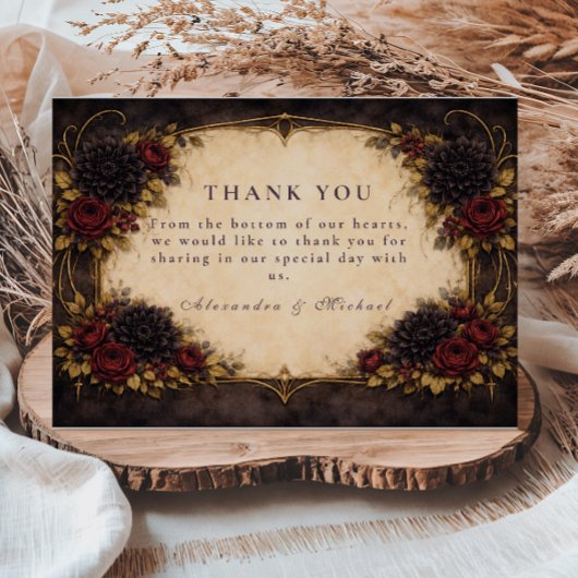 Dunkle Barockrote Florale Hochzeit Dankeskarte