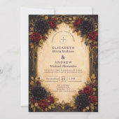 Dunkle Barockrote Florale Hochzeit Einladung (Vorderseite)