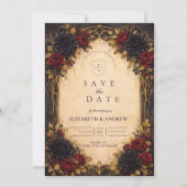 Dunkle Barockrote Florale Hochzeit Save The Date (Vorderseite)