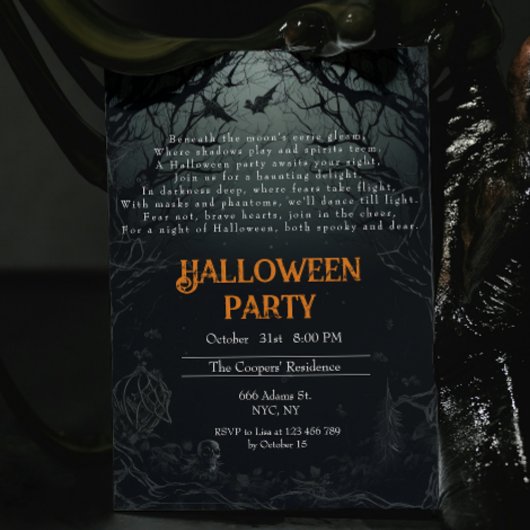 Dunkle Bäume, gruseliges Gedicht Halloween-Party Einladung