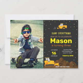 Dunkle Bauwagen Geburtstagsparty Einladung