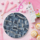 Dunkle bedrängte Denim-Patchwork- und Flechtarbeit Pappteller (Party)