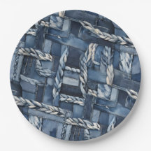 Dunkle bedrängte Denim-Patchwork- und Flechtarbeit