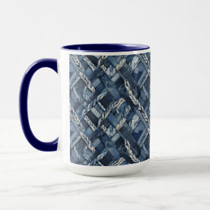Dunkle bedrängte Denim-Patchwork- und Flechtarbeit Tasse