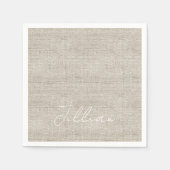Dunkle Beige Linen Fabric White NAME Zeitlos Serviette (Vorderseite)