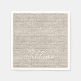 Dunkle Beige Linen Fabric White NAME Zeitlos Serviette