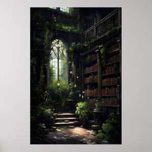 Dunkle Bibliotheksinnenausstattung, Gothic-Heimdek Poster