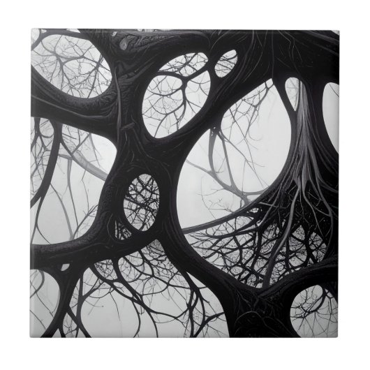 Dunkle Bio Wurzeln Abstrakte Tile Fliese (Vorderseite)