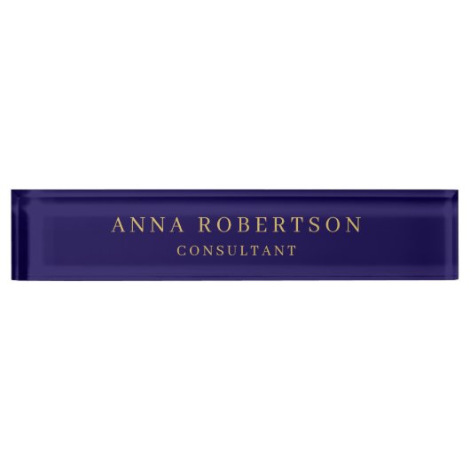 Dunkle Blau- und Goldfarben Beruflich Minimalistis Namensplakette (Vorderseite)
