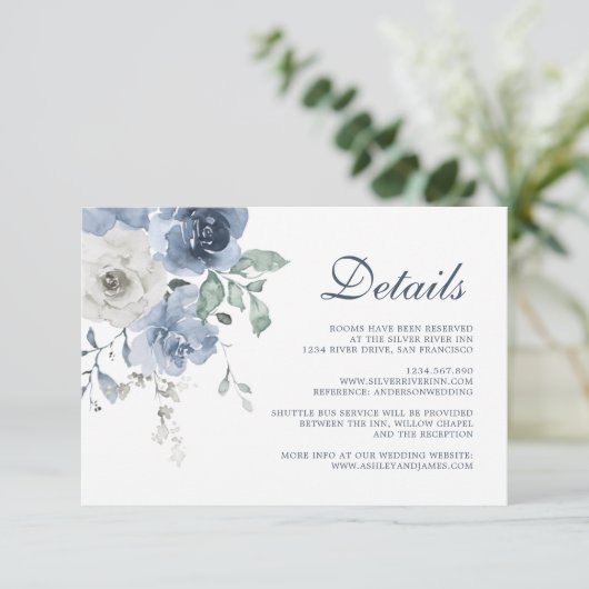 Dunkle blaue Elfenbein - Blumenzettel Begleitkarte (Stehend Vorderseite)