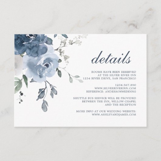 Dunkle blaue Elfenbein - Blumenzettel Begleitkarte (Vorderseite)