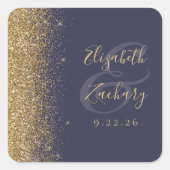 Dunkle blaue Gold Glitzer Edge Wedding Quadratischer Aufkleber (Vorderseite)